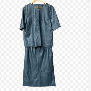 COS Blue/Grey Leather Top and Skirt
